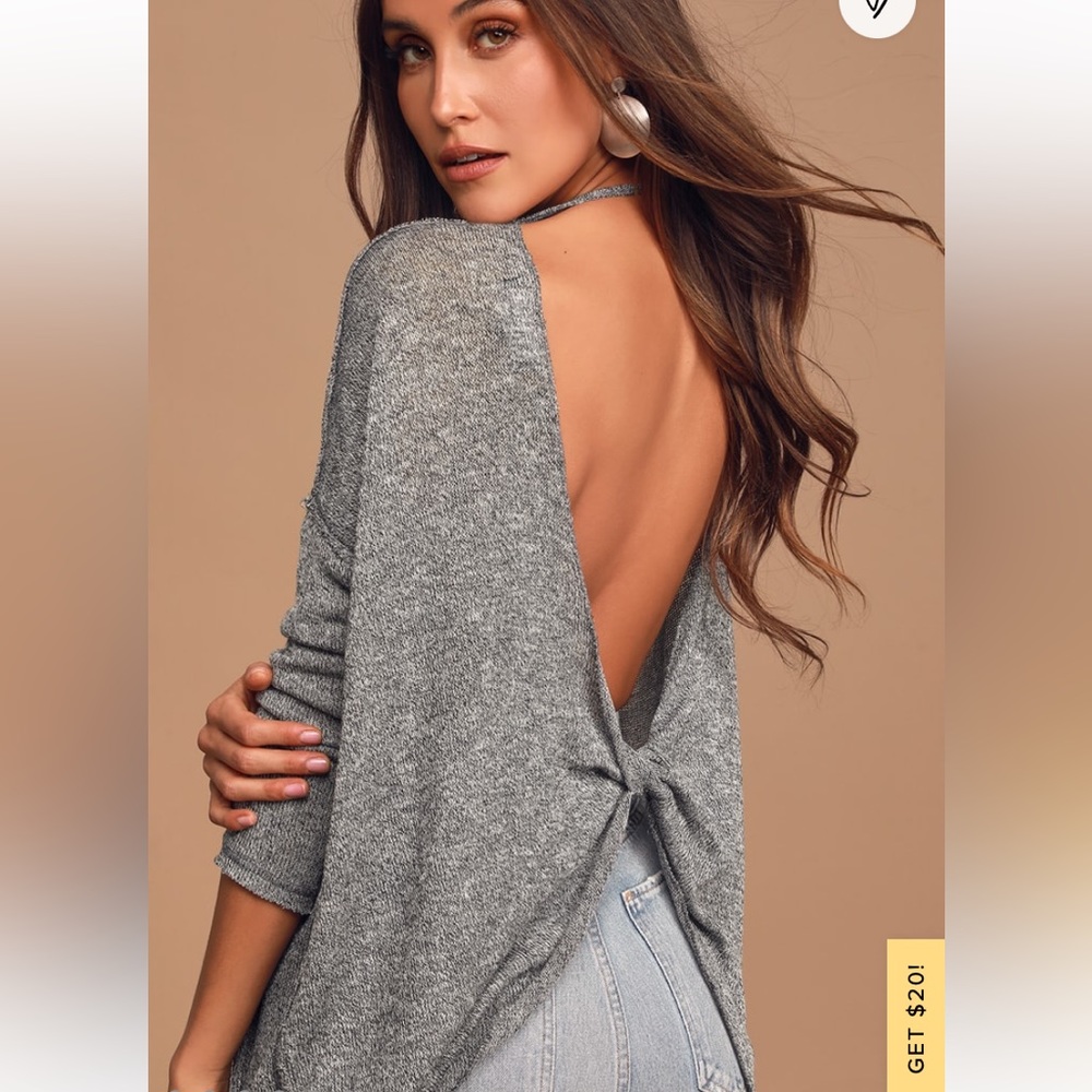 Lulus Hazey Baby Heather Grey Backless Sweater Top